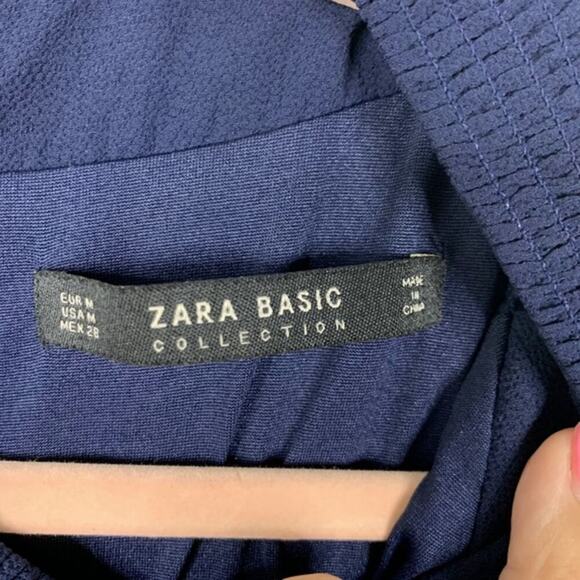 2/$30 Zara Cold Shoulder Dress M Smocked Neck Keyhole Flutter Sleeve #5324 - Picture 9 of 11